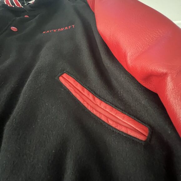 Vintage bomber Jacket DeLong Wool Sz 52 90s movie Backdraft 1991 Black Red Rare - Picture 9 of 12